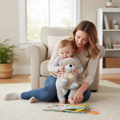 Fisher-Price Pack Ma Loutre Câlins Bonne Nuit Peluche Musicale (FXC66) + Mon Petit Livre D'Activités (FGJ40), Lumière, Musique, Textures, Sons Multiples, Anneau Poussette, Dès Naissance